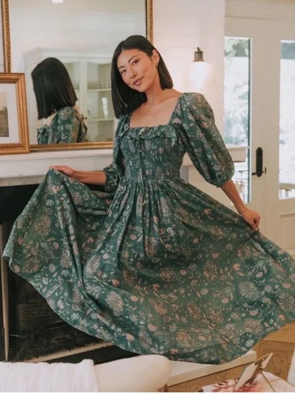 Free People Oasis Floral Midi Dress Jade Green Size Small Boho Western - Picture 13 of 17